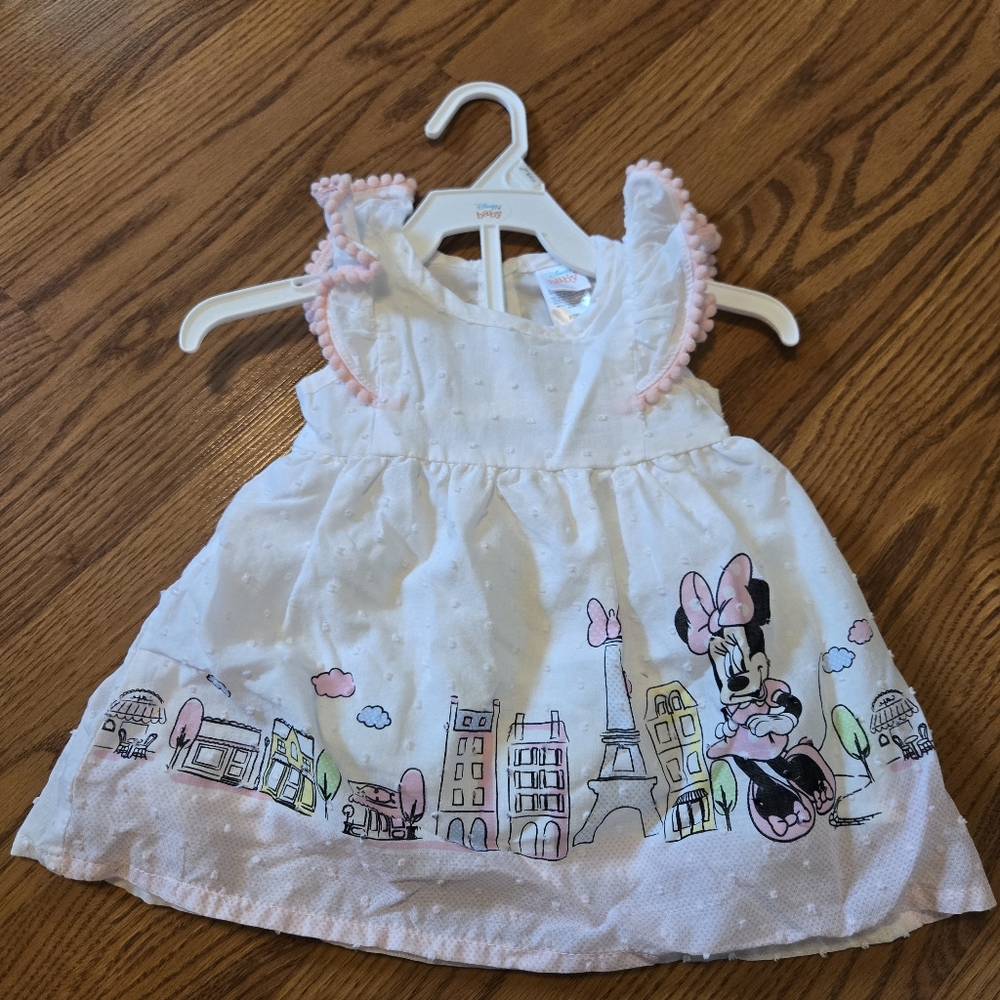 Disney Baby White Minnie Mouse Dress Paris Eiffel Tower Pink Ruffle Cotton 0-3M